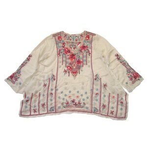 NWT Johnny Was Dulci Tunic in Cream Floral Embroidered Blouse Top M $275